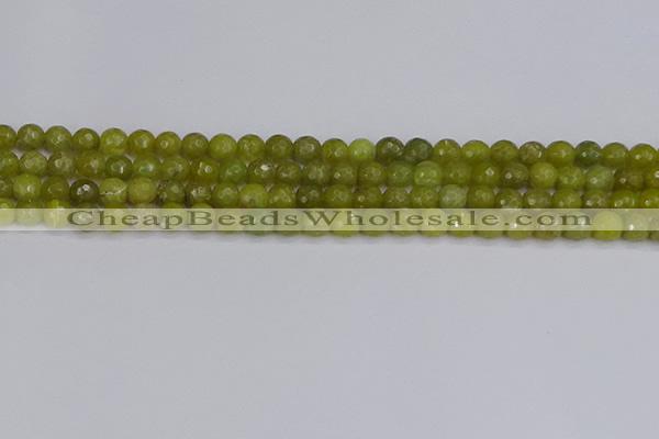 COJ409 15.5 inches 6mm faceted round olive jade beads