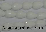 CPB51 15.5 inches 10*14mm faceted teardrop white porcelain beads
