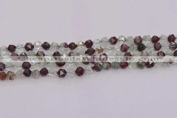 CPC15 15.5 inches 6mm faceted nuggets green phantom quartz beads