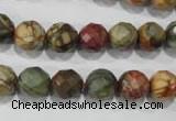 CPJ303 15.5 inches 10mm faceted round picasso jasper beads wholesale