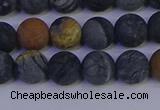 CPJ493 15.5 inches 10mm round matte black picasso jasper beads