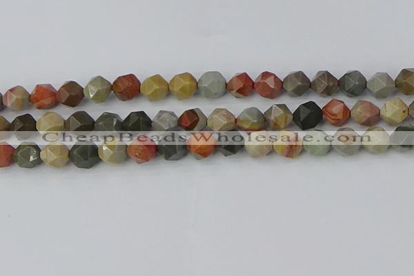 CPJ566 15.5 inches 10mm faceted nuggets polychrome jasper beads