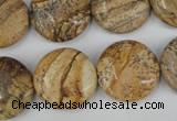 CPT258 15.5 inches 18mm flat round picture jasper beads wholesale