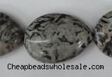 CPT358 15.5 inches 22*30mm flat teardrop grey picture jasper beads