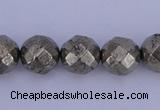 CPY29 16 inches 8mm faceted round pyrite gemstone beads wholesale