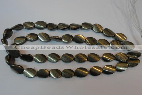 CPY335 15.5 inches 13*18mm twisted oval pyrite gemstone beads