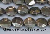 CPY627 15.5 inches 12mm faceted coin pyrite gemstone beads