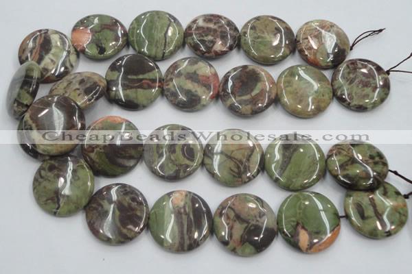 CRA14 15.5 inches 30mm flat round natural rainforest agate beads