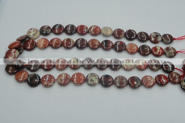 CRE07 16 inches 15mm flat round natural red jasper beads wholesale