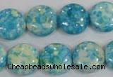 CRF119 15.5 inches 16mm flat round dyed rain flower stone beads