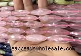 CRI117 15.5 inches 10*30mm faceted rice rose quartz beads