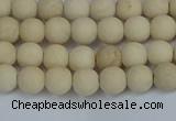 CRJ610 15.5 inches 4mm round matte white fossil jasper beads