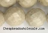 CRJ630 15.5 inches 12mm faceted round white fossil jasper beads