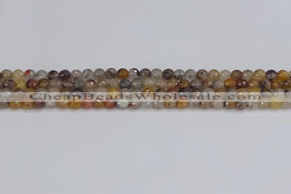 CRO1195 15.5 inches 4mm faceted round mixed lodalite quartz beads
