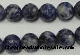 CRO774 15.5 inches 12mm faceted round blue spot stone beads wholesale