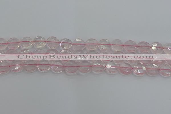 CRQ138 15.5 inches 12mm faceted coin natural rose quartz beads