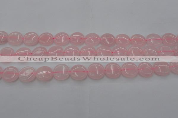 CRQ602 15.5 inches 15mm flat round rose quartz beads wholesale