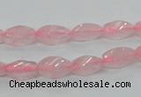 CRQ69 15.5 inches 6*12mm twisted rice natural rose quartz beads