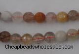 CRU402 15.5 inches 8mm faceted round Multicolor rutilated quartz beads