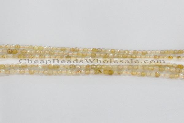 CRU665 15.5 inches 3mm faceted round golden rutilated quartz beads