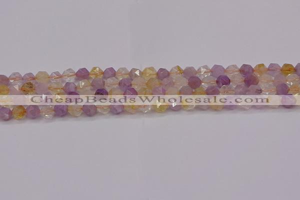 CRU771 15.5 inches 6mm faceted nuggets lavender amethyst & citrine beads