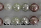 CSB1080 15.5 inches 12mm round mixed color shell pearl beads