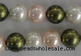 CSB1109 15.5 inches 12mm round mixed color shell pearl beads