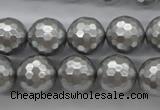 CSB1190 15.5 inches 14mm faceted round shell pearl beads