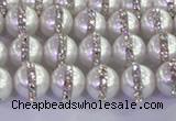 CSB1500 15.5 inches 6mm round shell pearl with rhinestone beads