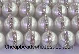 CSB1501 15.5 inches 8mm round shell pearl with rhinestone beads