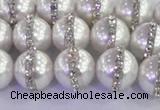 CSB1502 15.5 inches 10mm round shell pearl with rhinestone beads