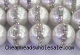 CSB1503 15.5 inches 12mm round shell pearl with rhinestone beads