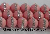 CSB1505 15.5 inches 6mm round shell pearl with rhinestone beads