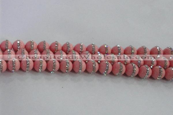 CSB1507 15.5 inches 10mm round shell pearl with rhinestone beads