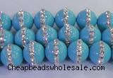 CSB1511 15.5 inches 8mm round shell pearl with rhinestone beads