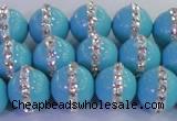 CSB1514 15.5 inches 14mm round shell pearl with rhinestone beads