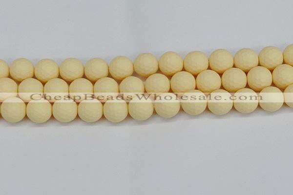 CSB1805 15.5 inches 14mm faceetd round matte shell pearl beads