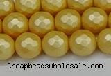 CSB1813 15.5 inches 10mm faceetd round matte shell pearl beads