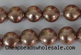 CSB182 15.5 inches 12mm flat round shell pearl beads wholesale