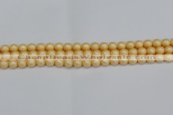 CSB1821 15.5 inches 6mm faceetd round matte shell pearl beads