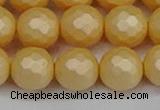 CSB1825 15.5 inches 14mm faceetd round matte shell pearl beads