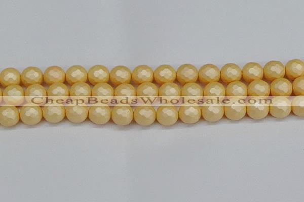 CSB1825 15.5 inches 14mm faceetd round matte shell pearl beads