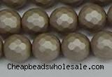 CSB1905 15.5 inches 14mm faceted round matte shell pearl beads