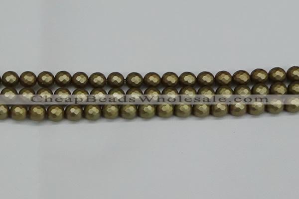 CSB1912 15.5 inches 8mm faceted round matte shell pearl beads