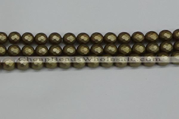 CSB1914 15.5 inches 12mm faceted round matte shell pearl beads