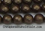 CSB1923 15.5 inches 10mm faceted round matte shell pearl beads