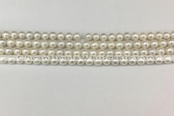 CSB2200 15.5 inches 4mm round wrinkled shell pearl beads wholesale