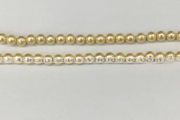 CSB2220 15.5 inches 4mm round wrinkled shell pearl beads wholesale