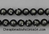 CSB437 15.5 inches 8mm round shell pearl with rhinestone beads