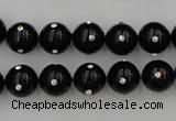 CSB444 15.5 inches 14mm round shell pearl with rhinestone beads